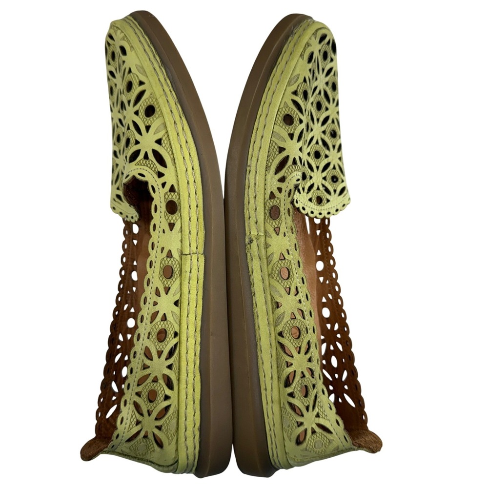Women’s Laser-Cut Green Slip-On Flats - Picture 8 of 9